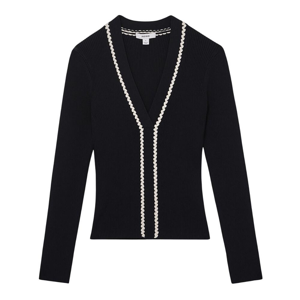 REISS Lauri Craft-Stitch Rib-Knit Top